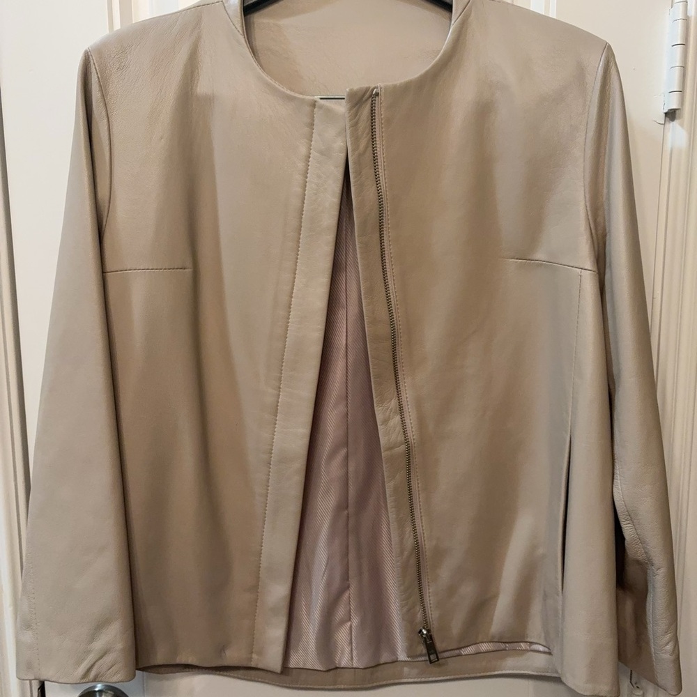 Tan Blazer with Concealed Closure and Minimalist Design